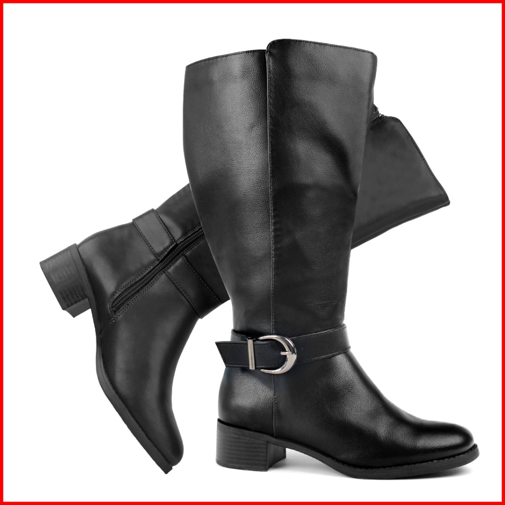 Extra Wide Calf Pull On Knee High Boots With Side Zipper Low Heel